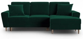 Divano angolare verde allungabile e con contenitore (con penisola a destra/con chaise lounge) con rivestimento in velluto Kyoto – Cosmopolitan Design
