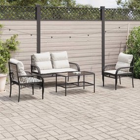 Set divani da giardino 4 pz con cuscini nero in polyrattan