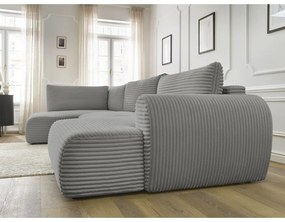 Divano angolare in grigio scuro allungabile (con penisola a destra/a forma di "U") con rivestimento in velluto a coste Lucien – Bobochic Paris