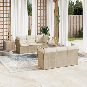 Set Divani da Giardino 7 pz con Cuscini Beige in Polyrattan