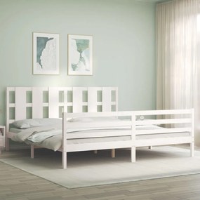 Giroletto Con Testiera Bianco 200x200 Cm İn Legno Massello /