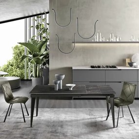 Tavolo allungabile 180 cm ULISSE con top grčs porcellanato effetto Marmo Nero