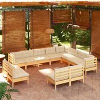 Set Divani da Giardino 12 pz con Cuscini Crema Massello di Pino 3096875