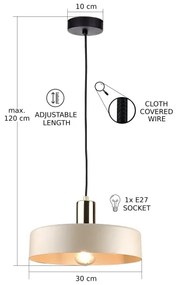 Lampadario a sospensione con filo LATTE 1xE27/60W/230V beige/nero/cromo lucido