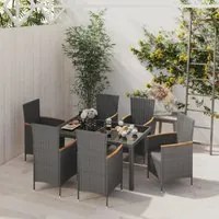 Set da Giardino 7 pz con Cuscini in Polyrattan Nero e Grigio 3094936