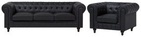 Set divano e poltrona 4 posti in pelle nera CHESTERFIELD Beliani