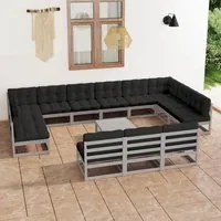 Set Divani da Giardino 14pz con Cuscini Grigio Massello di Pino cod mxl 43084