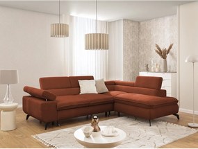 Divano angolare color terracotta (con penisola a destra/a L) con rivestimento in ciniglia Marbeya – Ropez