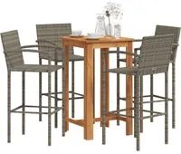 Set Bar Giardino 5pz Grigio Legno Massello Acacia e Polyrattan 3295277