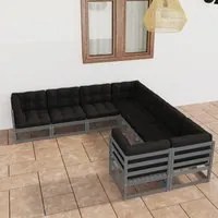 Set Divani da Giardino 8 pz Grigio Cuscini Massello di Pino 3077026