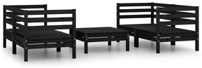 Set divani da giardino 5 pz nero in legno massello di pino