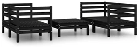 Set divani da giardino 5 pz nero in legno massello di pino