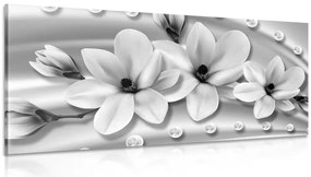 Stampa su tela – Magnolia di lusso con perle in bianco e nero