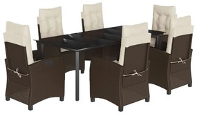 Set da pranzo da giardino 7pz con cuscini in polyrattan marrone