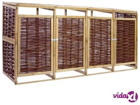 vidaXL Copri Bidone dei Rifiuti Quadruplo in Legno di Pino e Vimini