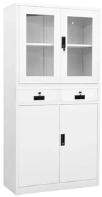 Armadio Per Ufficio Bianco 90x40x180 Cm İn Acciaio E Vetro /