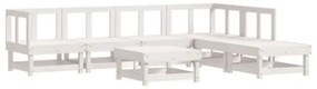 Set Salotto da Giardino 7 pz Bianco in Legno Massello di Pino