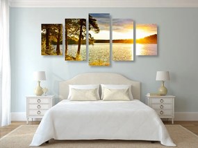 Quadri 5 pezzi – Tramonto sul lago