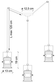 Lampadario Industrial Minimal Urban Ferro Ceramica Vintage Bordeaux 3 Luci E27