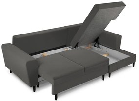 Divano angolare grigio scuro allungabile e con contenitore (con penisola a destra/con chaise lounge) con rivestimento in velluto a coste Kyoto – Cosmopolitan Design