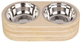 Set di 2 ciotole in metallo con base in legno chiaro Pet, larghezza 18 cm Dinner Time - PT LIVING