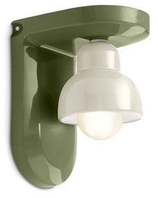 Applique Vintage Decò Berimbau Ceramica Verde Salvia E Crema 1 Luce E27