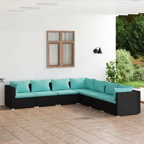 Set Divani da Giardino 7 pz con Cuscini in Polyrattan Nero