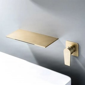 Rubinetto da parete per lavabo ELITE EDITION BSW1722 con LED e getto a cascata, in più finiture tra cui oro spazzolato e nero opaco — Oro spazzolato