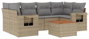 Set divani da giardino 7 pz con cuscini beige in polyrattan