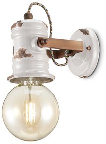 Applique Industrial Minimal Urban Ferro E Ceramica Vintage Bianco 1 Luce E27