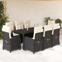 Set da Pranzo da Giardino 9 pz con Cuscini Nero in Polyrattan 3212633