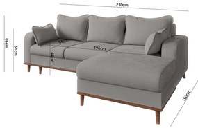 Divano angolare grigio chiaro in velluto a coste (angolo destro) Beata - Ropez