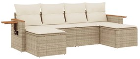Set divano da giardino 6 pz con cuscini beige in polyrattan