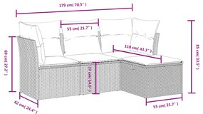 Set Divani da Giardino 4 pz con Cuscini Nero in Polyrattan