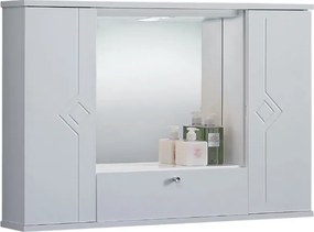 Specchiera mobile contenitore da bagno MERCURIO 90 bianco lucido a 2 ante e luce LED