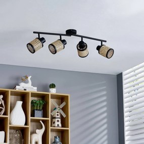 Lindby Faretto Yaelle, 76 cm, a 4 luci, rattan, nero, E27