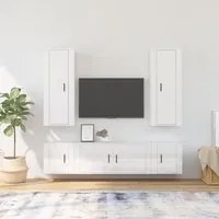 Set di Mobili Porta TV 5 pz Bianco Lucido in Legno Multistrato 3188832