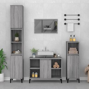 Set mobili da bagno 3 pz grigio sonoma in legno multistrato
