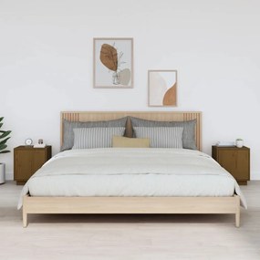 Comodini 2 Pz Ambra 40x34x45 Cm İn Legno Massello Di Pino /