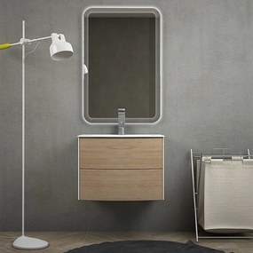 Mobile da bagno sospeso 60 cm Rio Rovere tabacco con specchio led