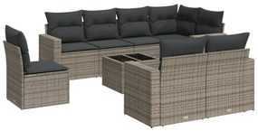 Set divano da giardino 9 pz con cuscini grigio in polyrattan