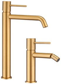 Coppia rubinetti miscelatore lavabo alto e bidet senza scarico in ottone oro spazzolato Memo