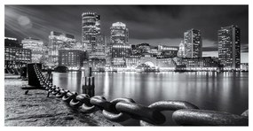 Stampa su tela New York skyline by night b&w, multicolore 140 x 70 cm