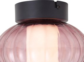 Plafoniera di design nera 18cm con vetro viola incl. LED dimmerabile a 3 fasi - Margherite
