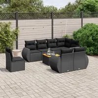 Set Divani da Giardino 9 pz con Cuscini Nero in Polyrattan 3257427