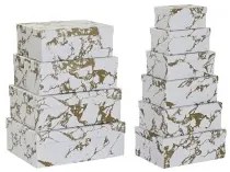 Set di Scatole per Sistemare Impilabili DKD Home Decor Dorato Bianco Cartone (43,5 x 33,5 x 15,5 cm)