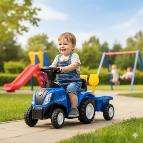 Trattore Cavalcabile con Rimorchio 91x29x44 cm per Bambini New Holland Blu...