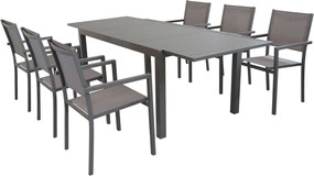DEXTER - set tavolo in alluminio cm 160/240 x 90 x 75 h con 6 poltrone Venus