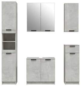 Set mobili da bagno 5 pz grigio cemento in legno multistrato