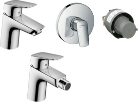 Set Miscelatori Lavabo Coolstart Bidet con scarico pop up e Doccia con Parte Incasso cromo Hansgrohe Logis